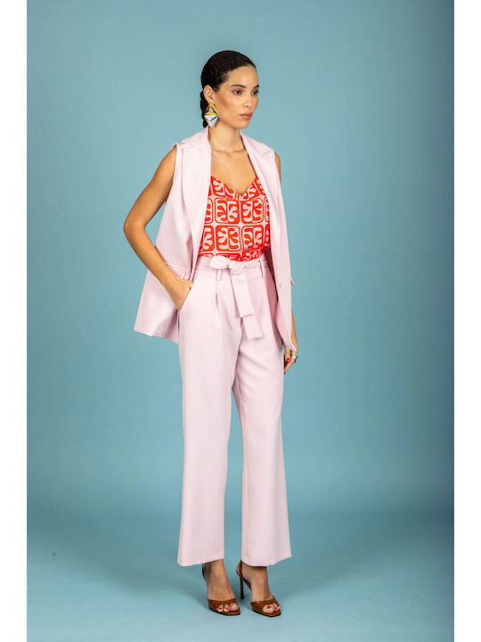 Women's Fabric Trousers in Loose Fit Pink