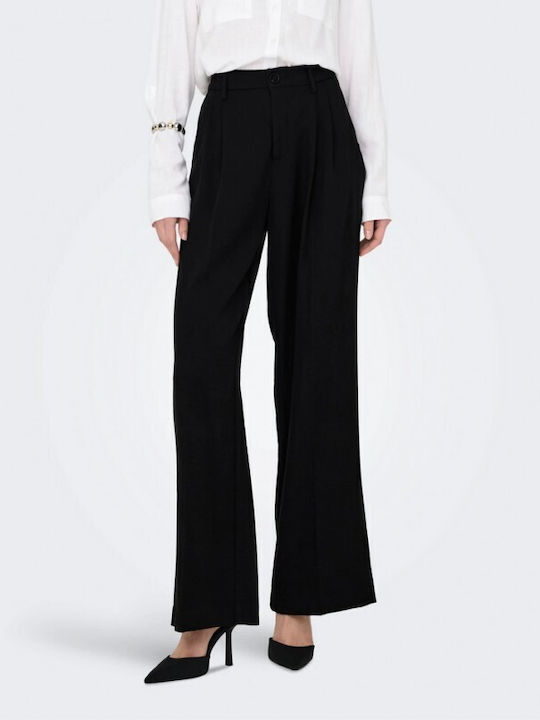 Breite Damen Stoffhose in Breiter Bein Stil Schwarz