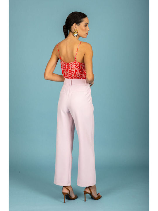 Women's Fabric Trousers in Loose Fit Pink