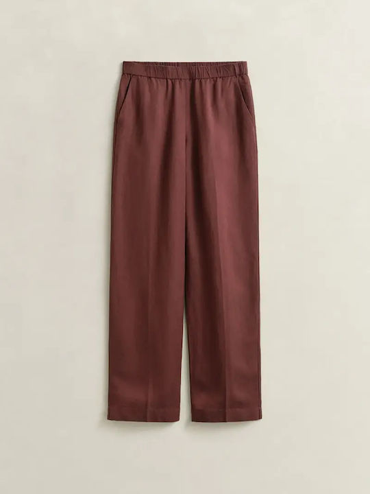 Women's Linen Trousers in Loose Fit Burgundy