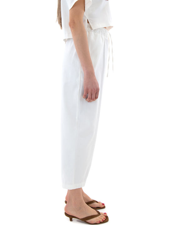 Pants Women's Fabric Trousers with Rubber Band White