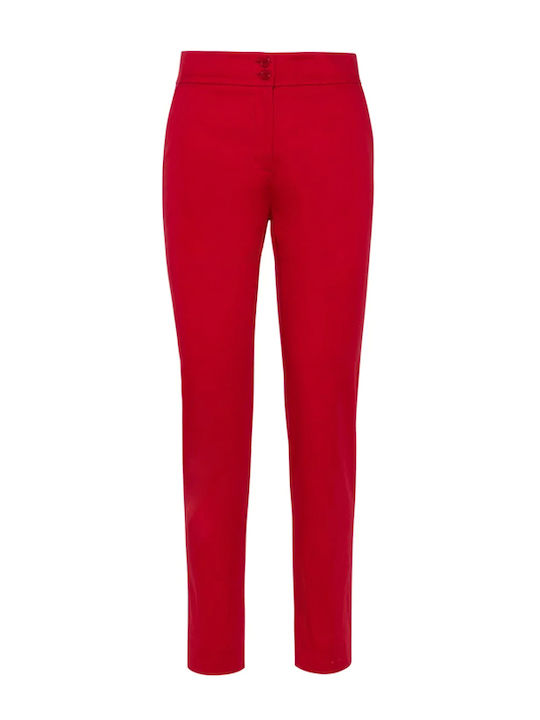 Women's High Rise Fabric Trousers in Slim Fit Red