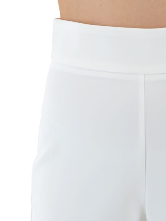 Women's High Rise Fabric Flared Pants in Slim Fit White