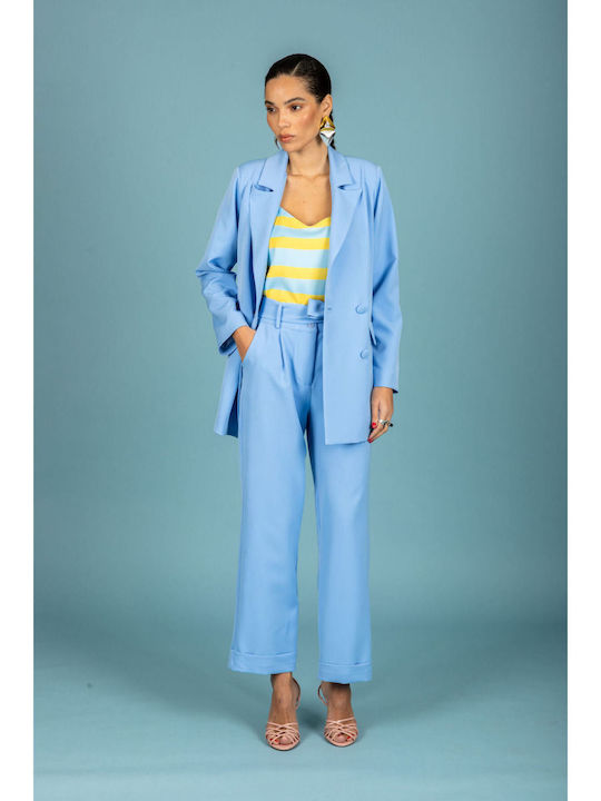 Women's Fabric Trousers in Loose Fit Ciel
