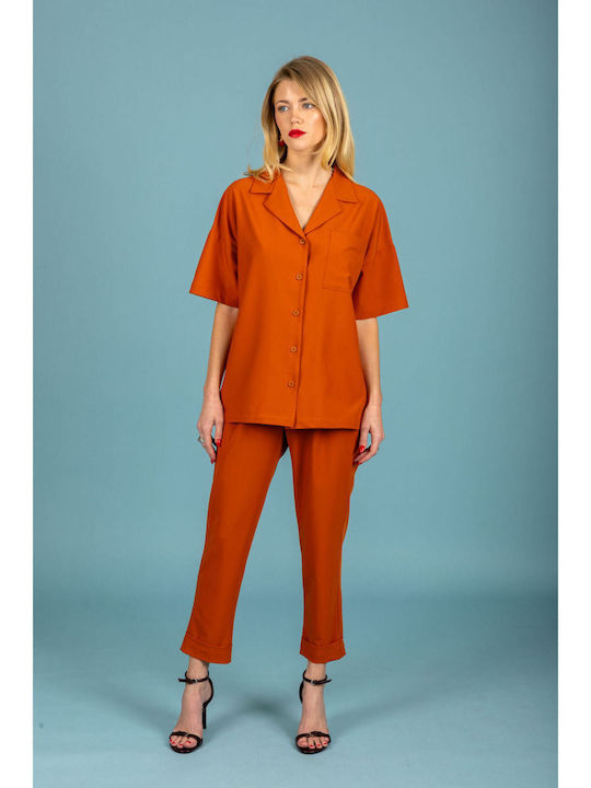 Women's Fabric Trousers in Loose Fit Burnt Orange