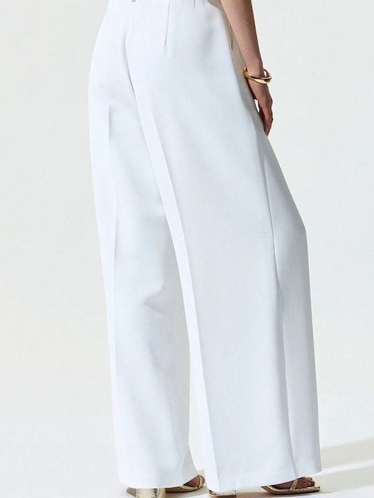 Pantaloni Dama Crep Croială Regular Alb