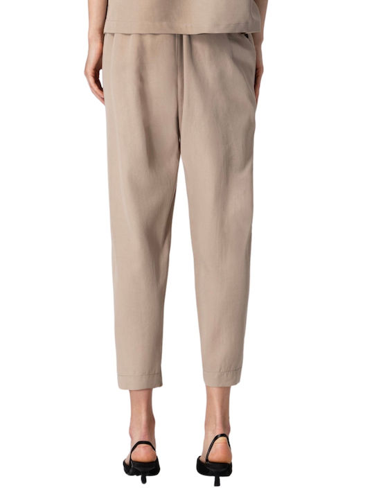 Women's Fabric Trousers in Balloon Leg Style Beige