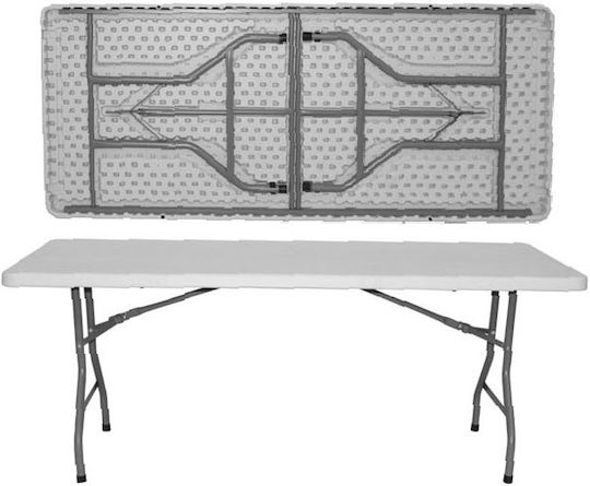 Set de Mobilier Raki Event Catering Masă Pliabilă Dreptunghiulară 180x76xh74cm Blat Complet 8 Scaune 44x42xh92cm Huse Textile Plastic Metal Alb