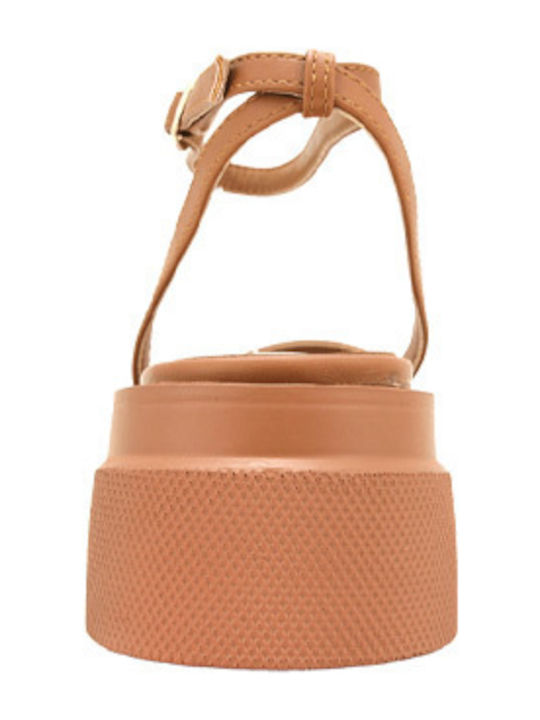 Leather Women's Flat Sandals Tabac Brown