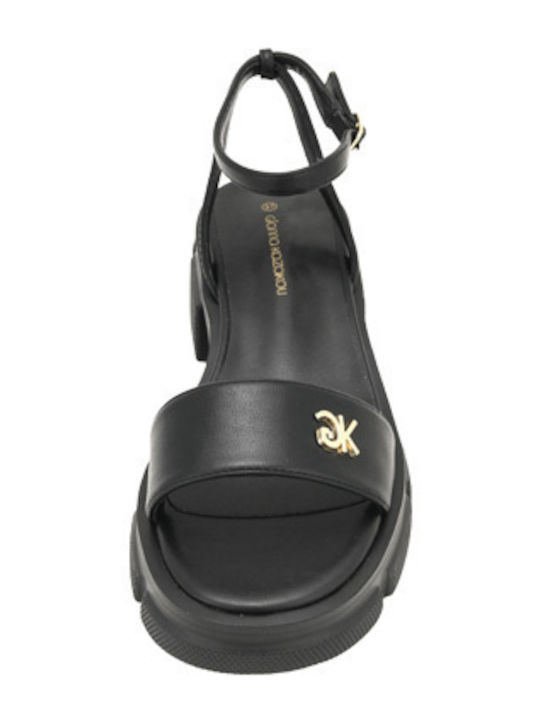 Leather Women's Flat Sandals Black