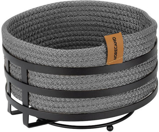 Set 6 Coșuri Rotunde Pentru Pâine Cu Suport Culinaro Coș Împletit Gri Antracit Cu Șnur Textil D19xh7cm Suport Metalic Negru