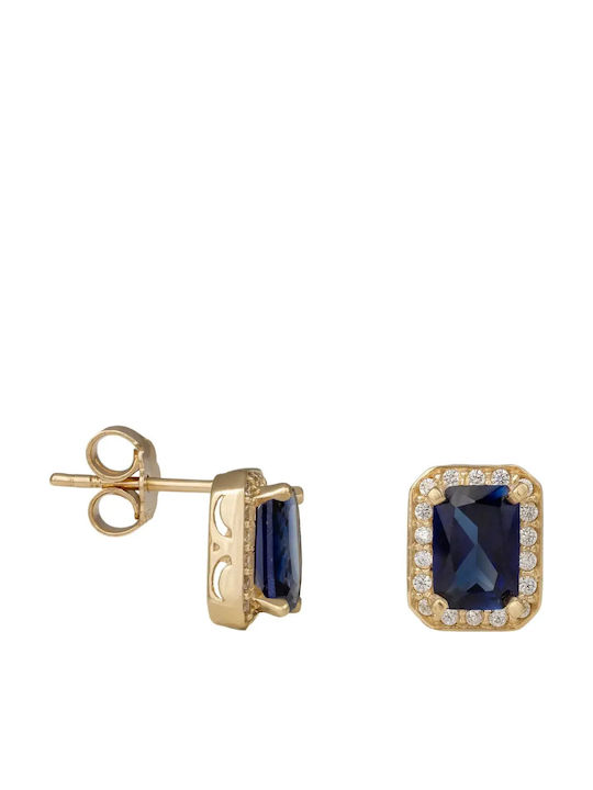 Stud Earrings Made of 14K Gold with Blue Stones