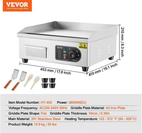 Vevor Ηλεκτρικό Πλατώ Ψησίματος 2.8kW με Λεία Πλάκα