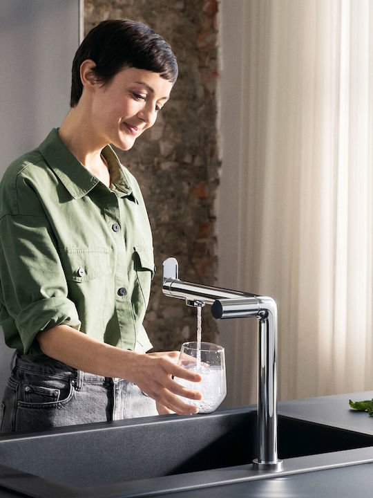 Hansgrohe Aqittura M91 Küchenarmatur Platzierung mit herausziehbarer Brause Silber