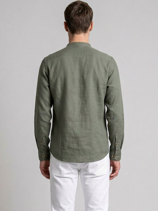 Langärmeliges Leinenhemd in normaler Passform Khaki CE1295H-Grün