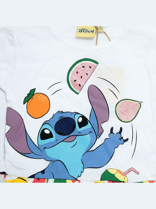Lilo & Stitch Детска Рокля С Къс Ръкав Бяла