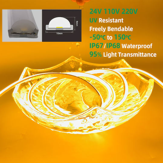 Home Lighting Waterproof LED Strip 220V Warm White Light 0.1m Neon Flex