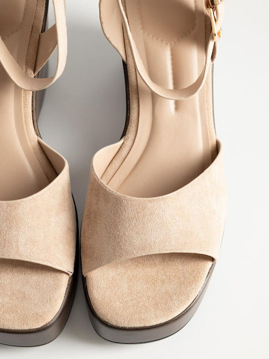 Bozikis Damenplattformen Look Alike Holzsohle Weiblich Bs-22 Beige Synthetisches Suede