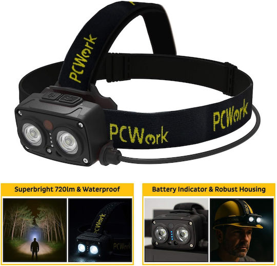 Pcwork Rechargeable LED Head Flashlight with Maximum Brightness 200lm
