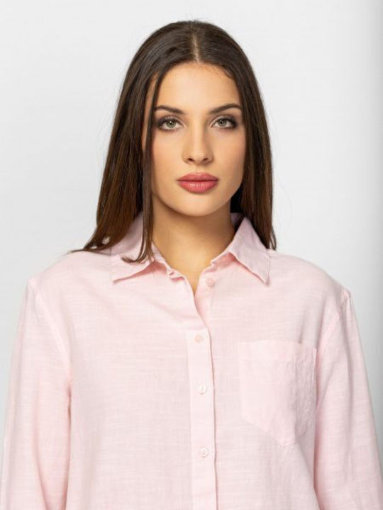 Long Sleeve Women's Linen Shirt Roze