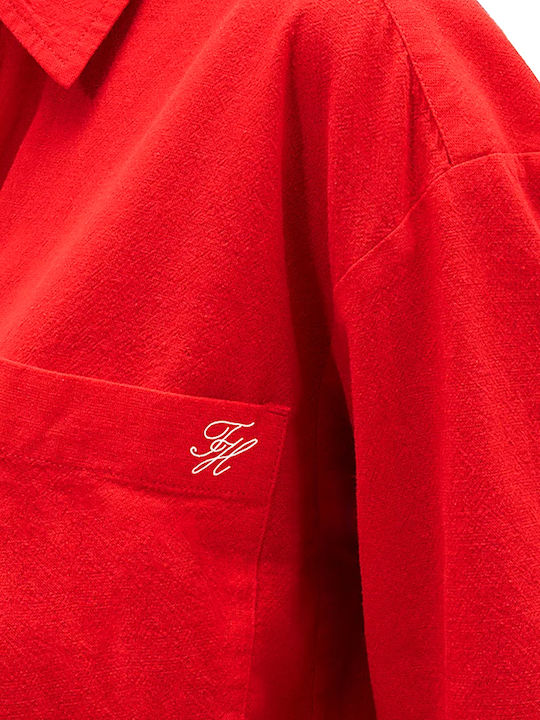 Long Sleeve Women's Linen Shirt Red