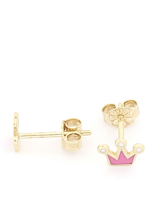 Kids Earrings Studs Crowns Made of 9K Gold