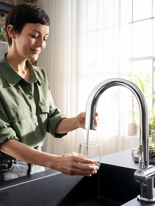 Hansgrohe Aqittura M91 Μπαταρία Κουζίνας Πάγκου με Αποσπώμενο Ντουζ Ασημί