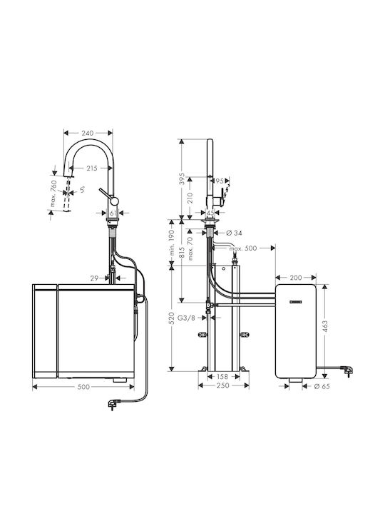 Hansgrohe Aqittura M91 Μπαταρία Κουζίνας Πάγκου με Αποσπώμενο Ντουζ Ασημί