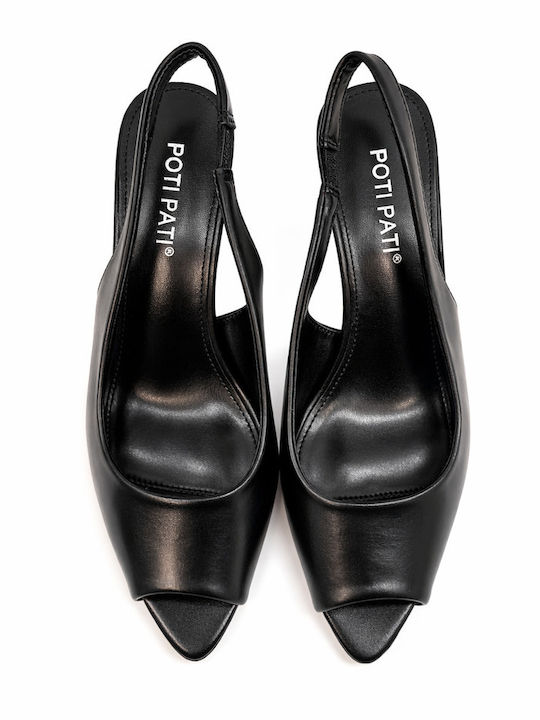 Peep Toe Heels with Thin Mid Heel Black