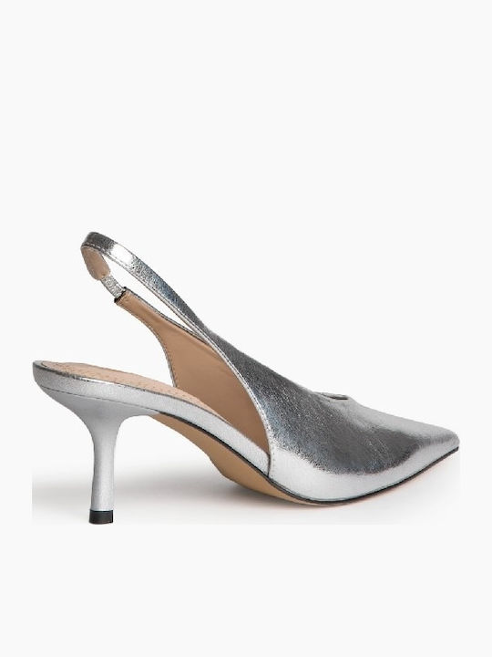 Leather Heels with Medium Heel Silver