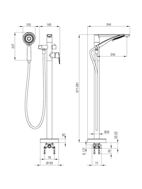 Deante Mixing Bathtub Faucet Thermostatic Complete Set Gold