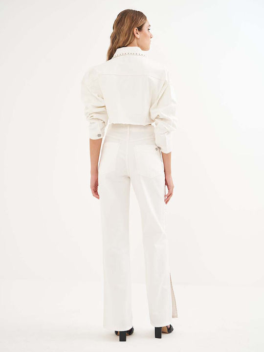 Kurze Damen Jean Jacke Weiß