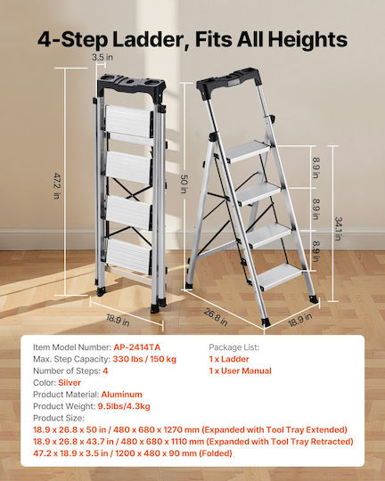 Vevor Aluminum Ladder with 4 Steps