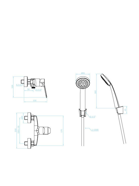 Kuchinox Mischbatterie Für Dusche Thermostatisch Komplettes Set Silber