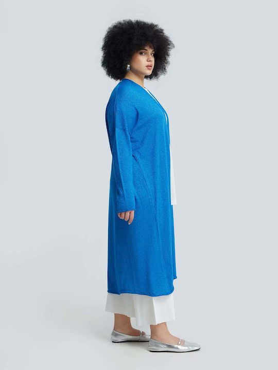 Long Women's Knitted Cardigan In Blue Color