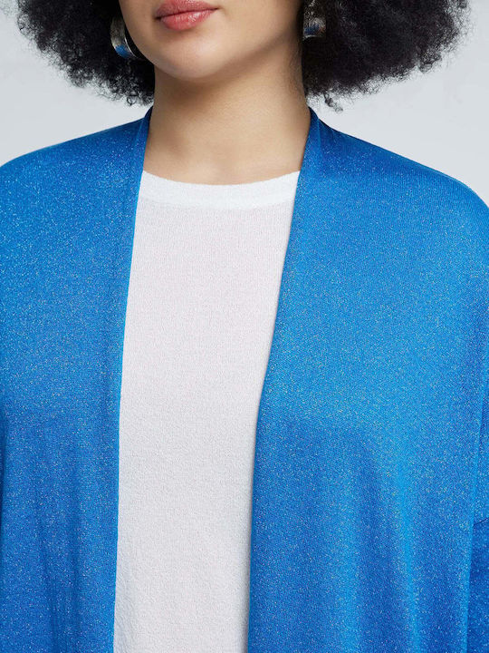 Long Women's Knitted Cardigan In Blue Color