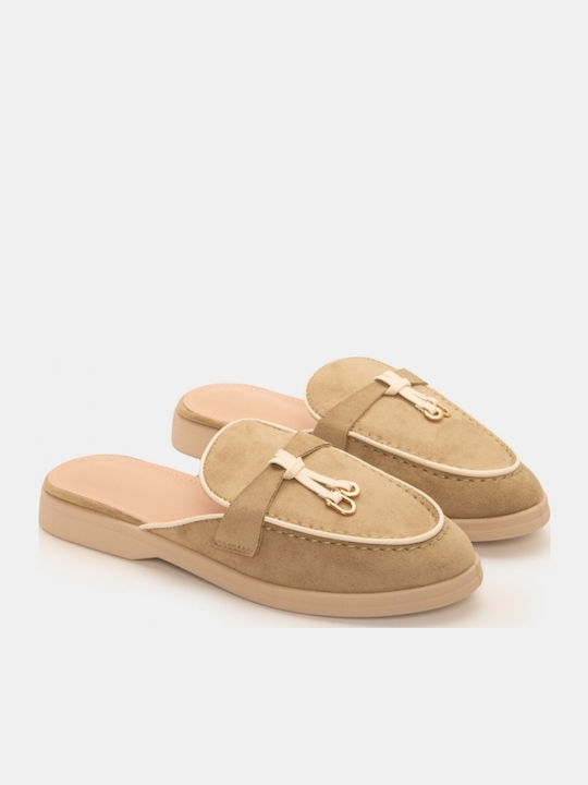 Flat Suede Mules In Green Colour