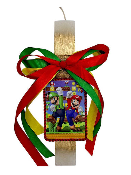 Λαμπάδα Χειροποίητη Πλακέ Αρωματική Super Mario & Luigi Καδράκι 25 Εκ