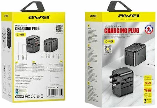 Awei C-40 Αντάπτορας Πρίζας από Universal σε Universal με 3 Θύρες USB