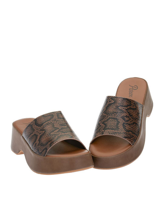Leather Mules with Low Heel in Brown Colour