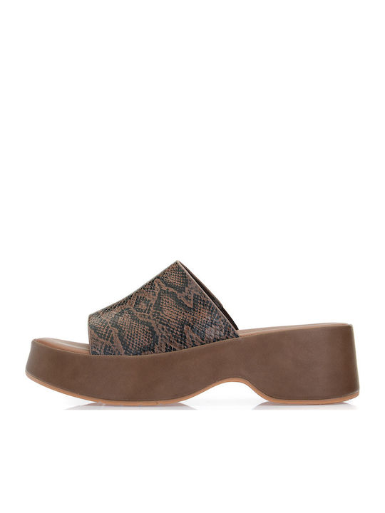 Leather Mules with Low Heel in Brown Colour