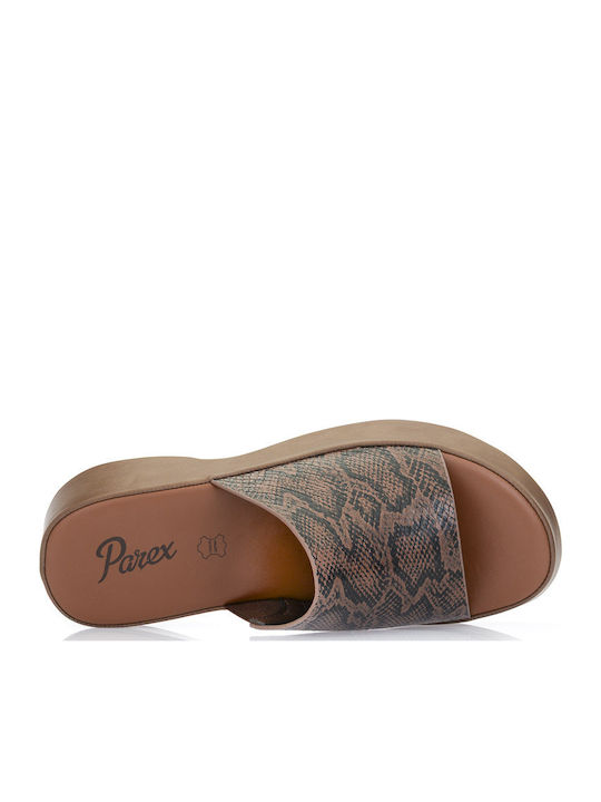 Leather Mules with Low Heel in Brown Colour