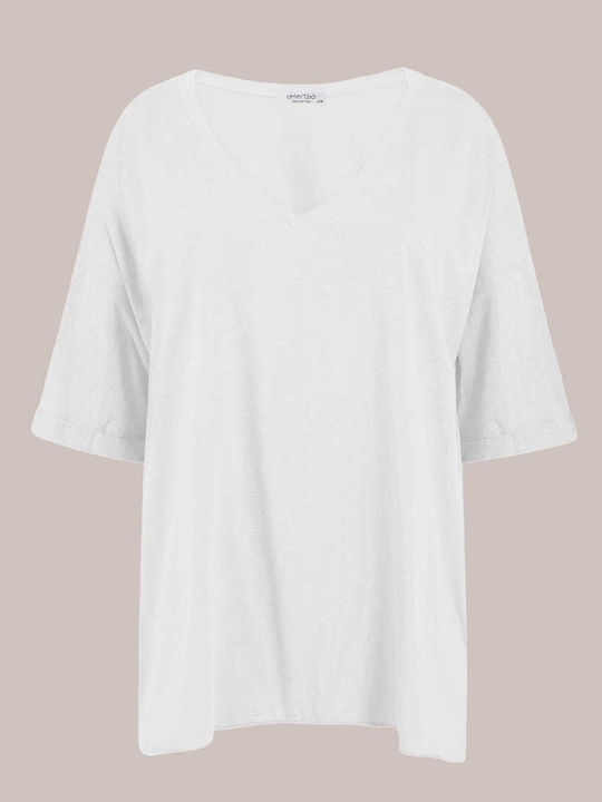 Celestino Women's Blouse Turned Sleeve Loose Fit White