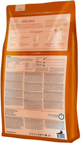 Happy Dog Toscana 12.5kg Dry Food Gluten-Free for Adult Neutered Medium & Large Breed Dogs with Duck and Salmon