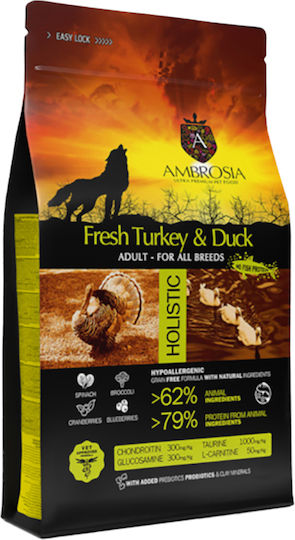Ambrosia Fresh Turkey & Duck Adult All Breeds 12kg Ξηρά Τροφή χωρίς Σιτηρά για Ενήλικους Σκύλους με Γαλοπούλα και Πάπια