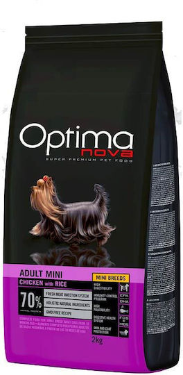 Optimanova Adult Mini 2kg Ξηρά Τροφή χωρίς Σιτηρά για Ενήλικους Σκύλους Μικρόσωμων Φυλών με Κοτόπουλο και Ρύζι