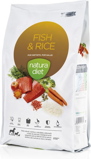 Dingonatura 0.5kg Trockenfutter für erwachsene Hunde mit Fisch, Reis, Lachs, Huhn, Schweinefleisch, Brauner Reis und Apfel