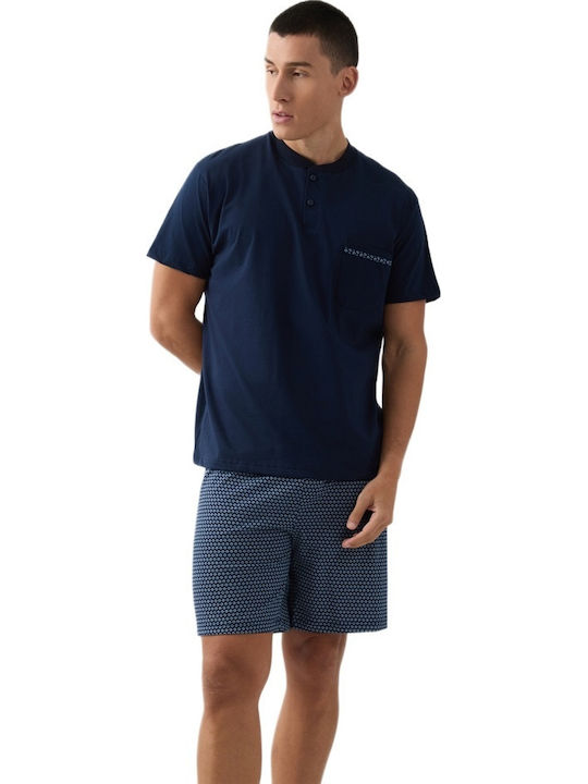Minerva Minerva Sommer Herrenpyjamas Baumwollene Blaue