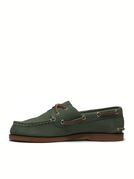 Classic Leather Women's Loafers in Green Colour