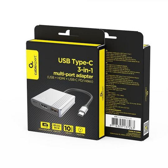 Cablexpert USB-C Docking Station με HDMI 4K Γκρι (A-CM-COMBO3-05)